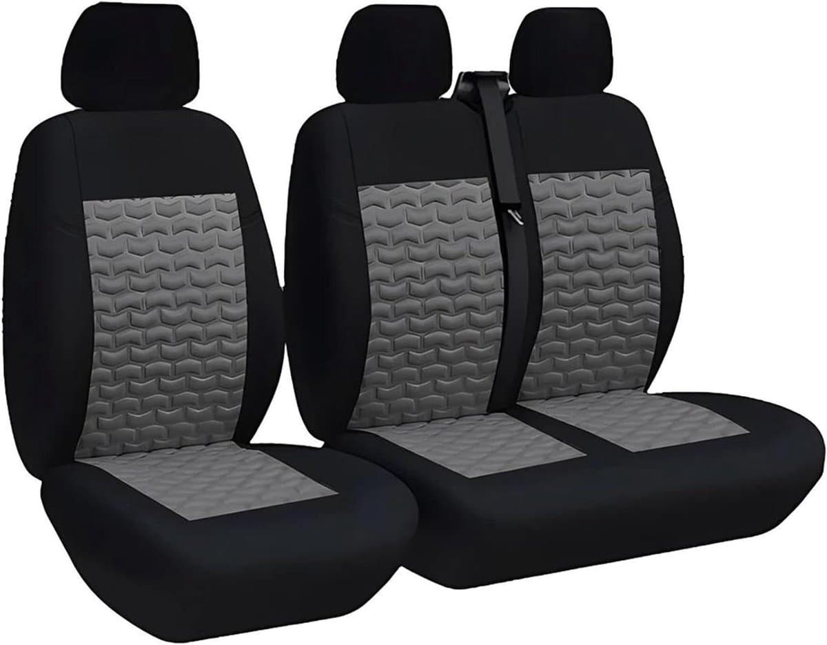 Stoelhoezen Bestelwagen - Autostoelhoezen Set - Interieur Beschermen - Ademend en Huidvriendelijk - 2+1 Universeel - Zwart Grijs