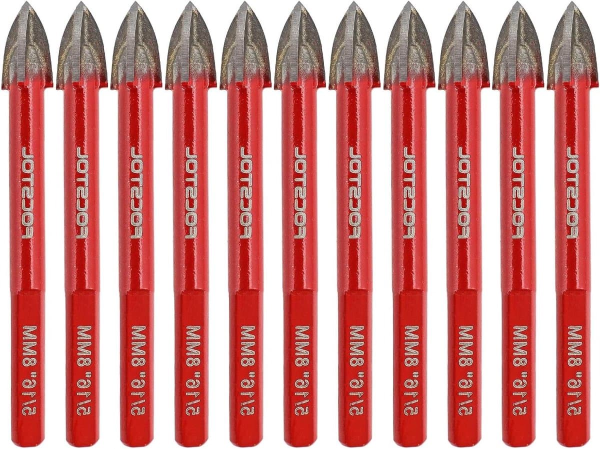 Tegelboor Set - Boorbits Hardmetaal - Boren Keramiek - Kruiskop Stabiliteit - 8mm 10 stuks - Grijs