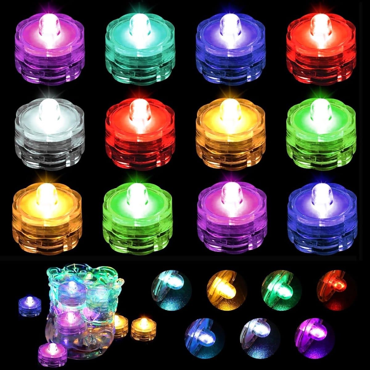 12 Stuks Onderwater LED Lichten, Vlamloze LED Kaarsen, Mini Decoratieve Verlichting voor Aquarium en Tuin