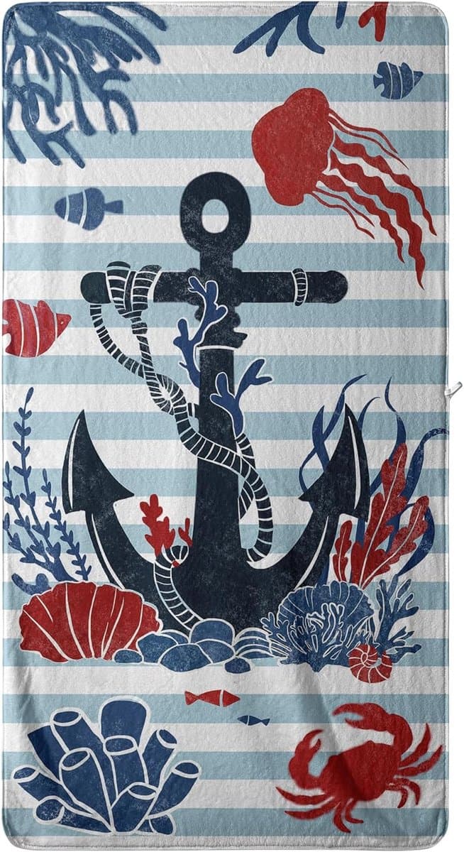 Strand Badhanddoek - Badlaken Nautisch - Snel Drogen - Zeer Absorberend - 80 x 153 cm - Blauwe Strepen