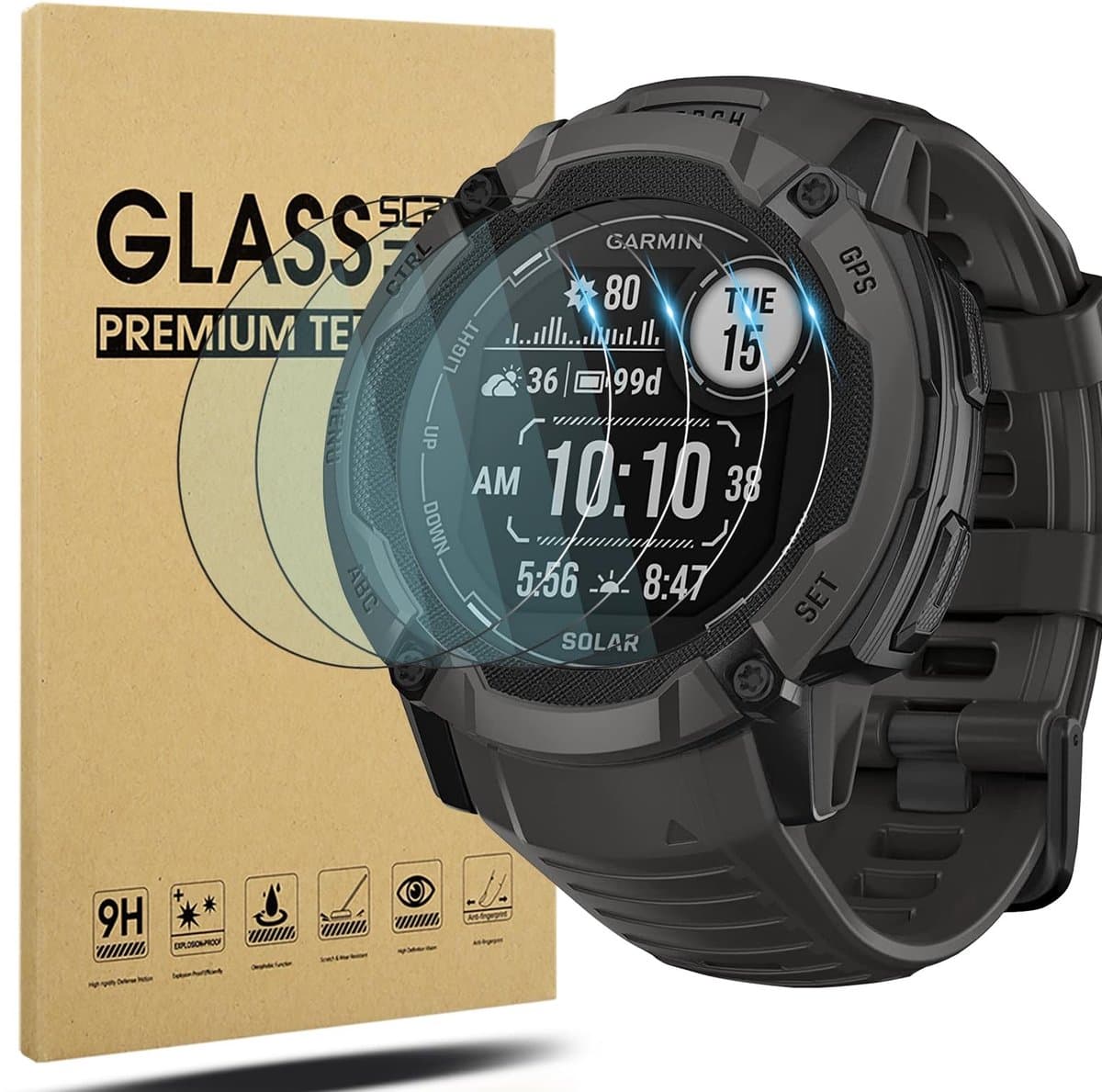Dailygoods - Schermbeschermer - Garmin Instinct 2X Solar - Bubbelvrij - Krasbestendig - HD Glazen Bescherming - Volledige Dekking - Geschikt voor Garm