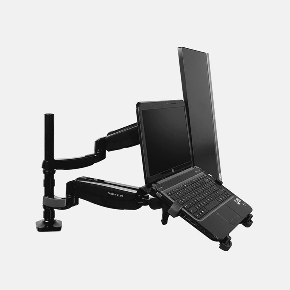 Flexibele Dubbele Monitor en Laptoparm - Verstelbare Bureaumontage voor Optimaal Werkcomfort