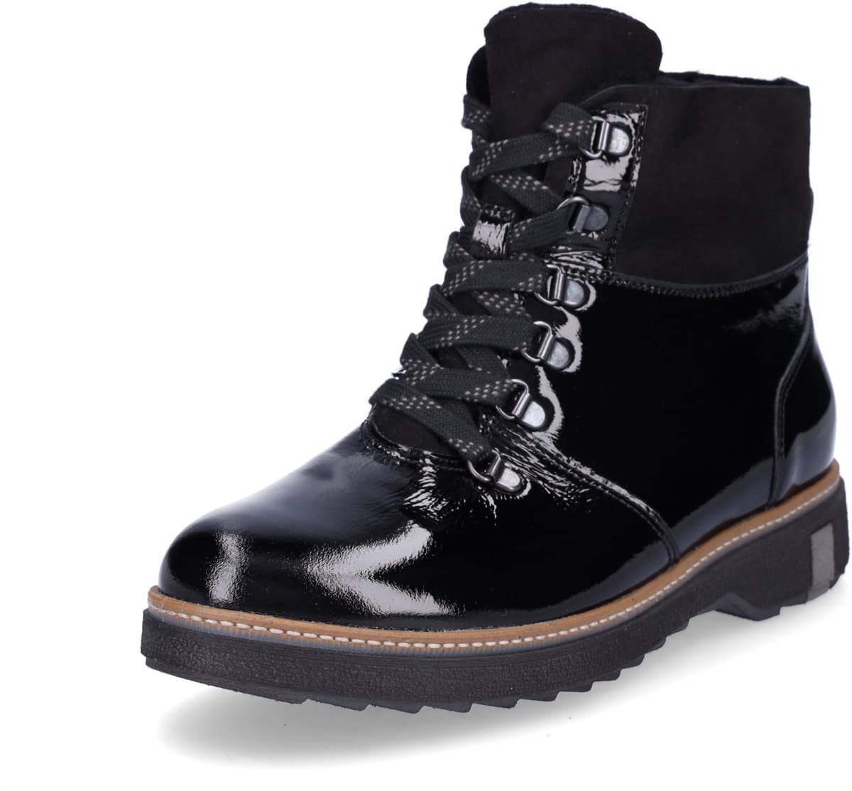 Waldläufer dames leren veterboot zwart lak 6