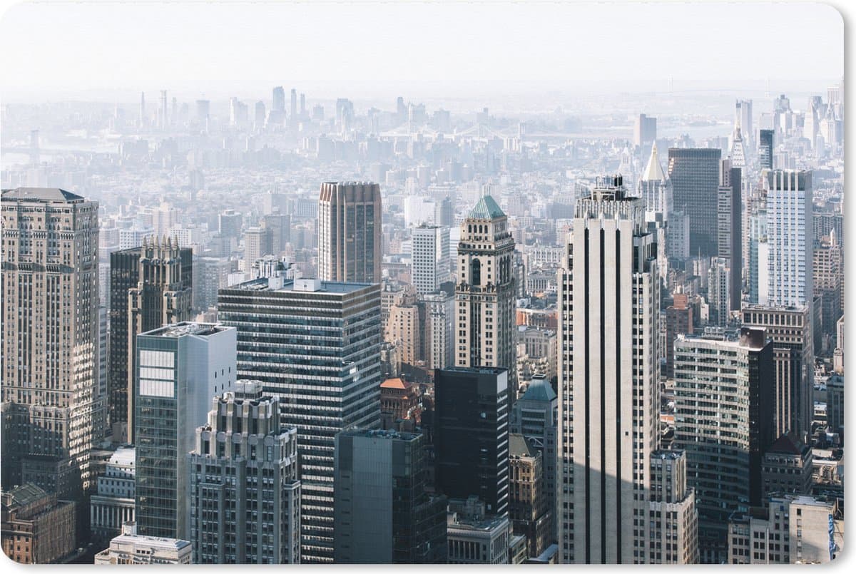 Muismat XXL 120x80 cm - Bureau onderlegger - Bureau mat New York - Skyline - Mist - Bureaumat - Gaming mousepad xl - Bureaulegger groot - Computer deskmat