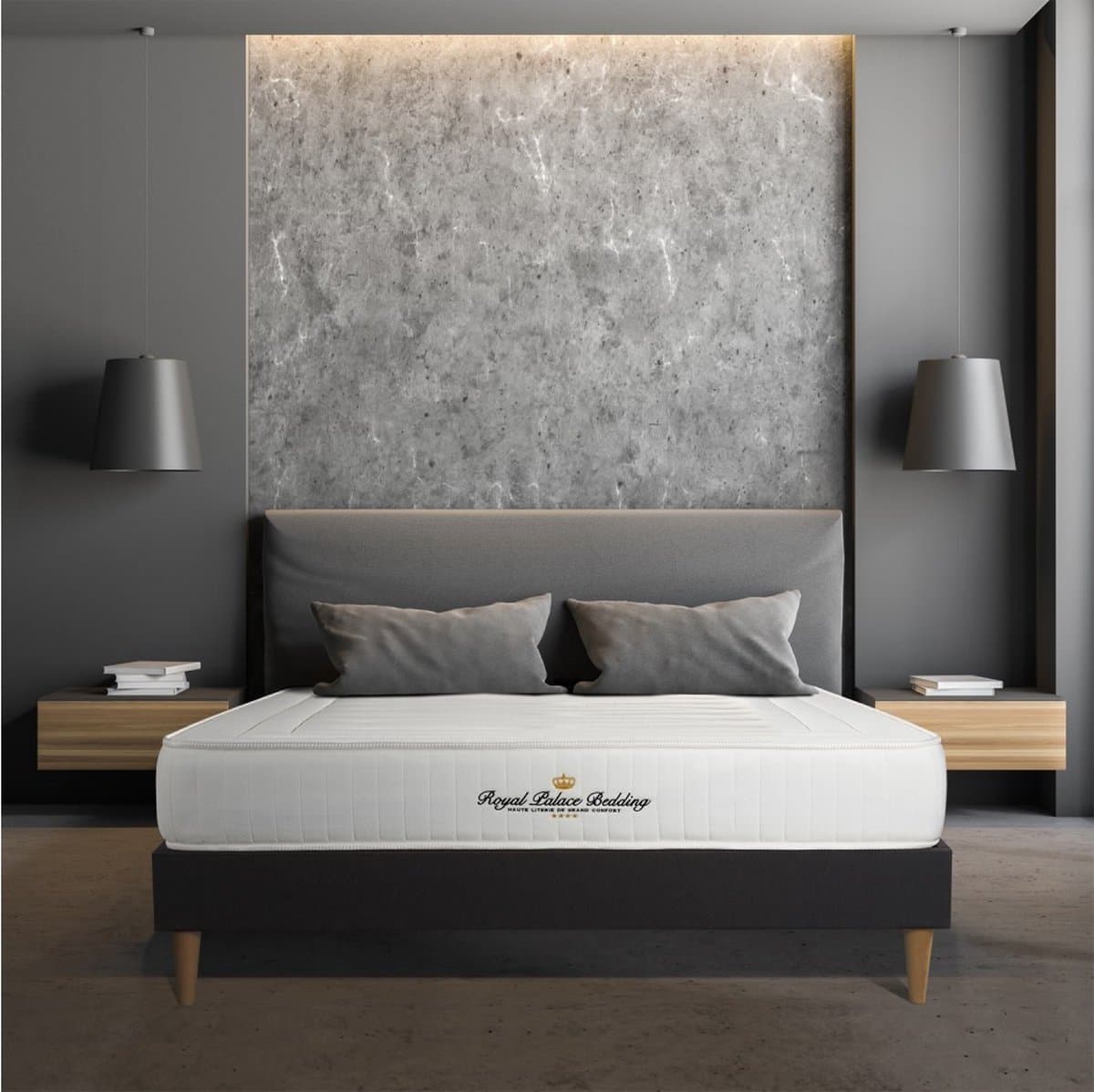 Complete boxspring met matras tweepersoons- Royal Palace Bedding Nottingham zwart - Traagschuim - 180 x 220 cm
