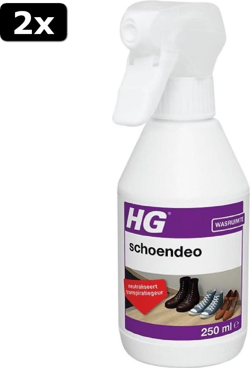 2x HG schoendeo - 250ml - neutraliseert transpiratiegeur - voor alle soorten schoenen, sportschoenen en sneakers