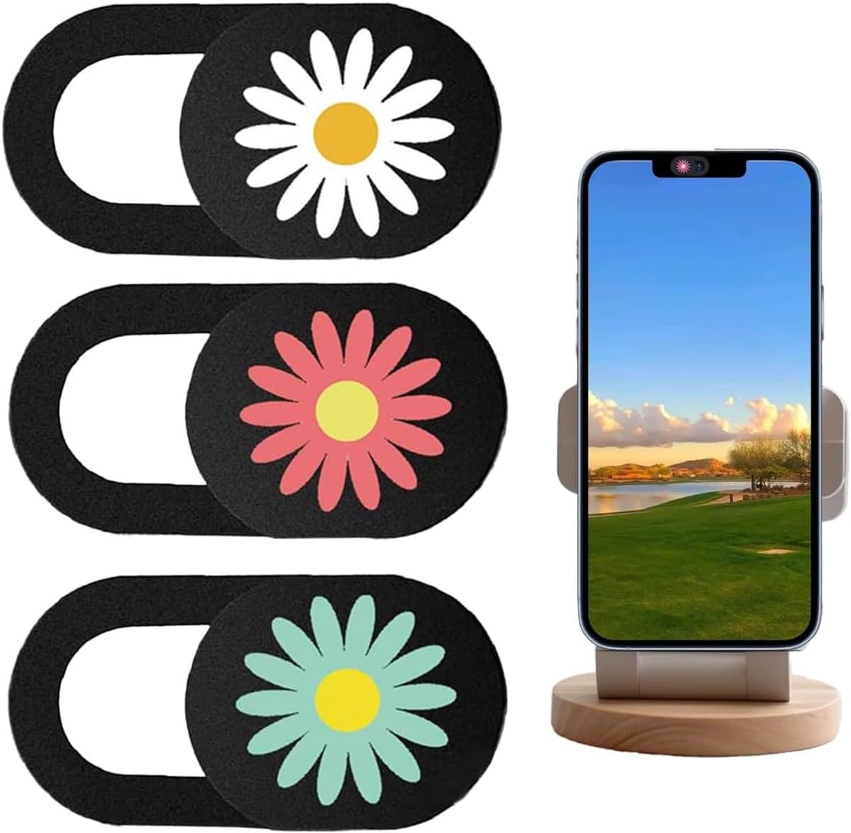 Cameraafdekking, mobiele telefooncamera-afdekking, bescherming van je privacy online, voor computer, tablet, laptops (0,7 mm) (madeliefje/bloemendesign)
