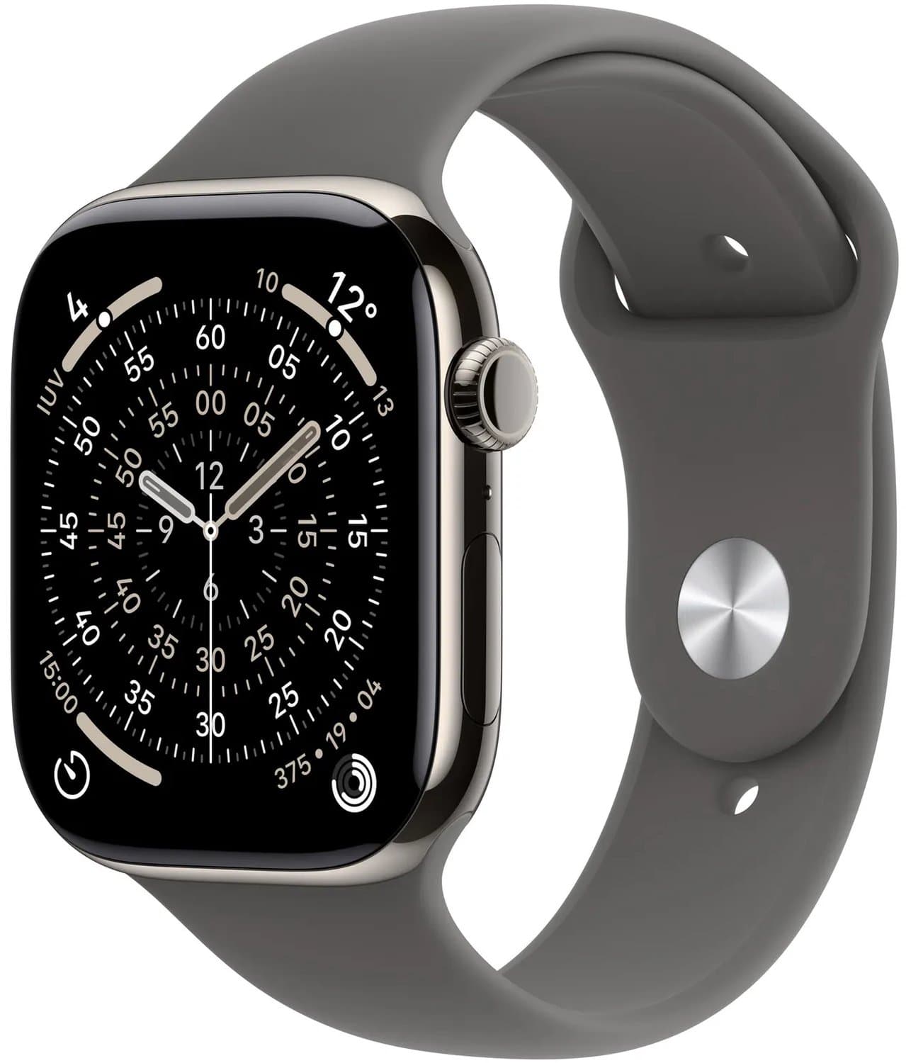 Apple Watch Series 11 GPS + mobiele connectiviteit 42 mm– Natuurlijk titaniumen kast met steengrijze sportband – S/M