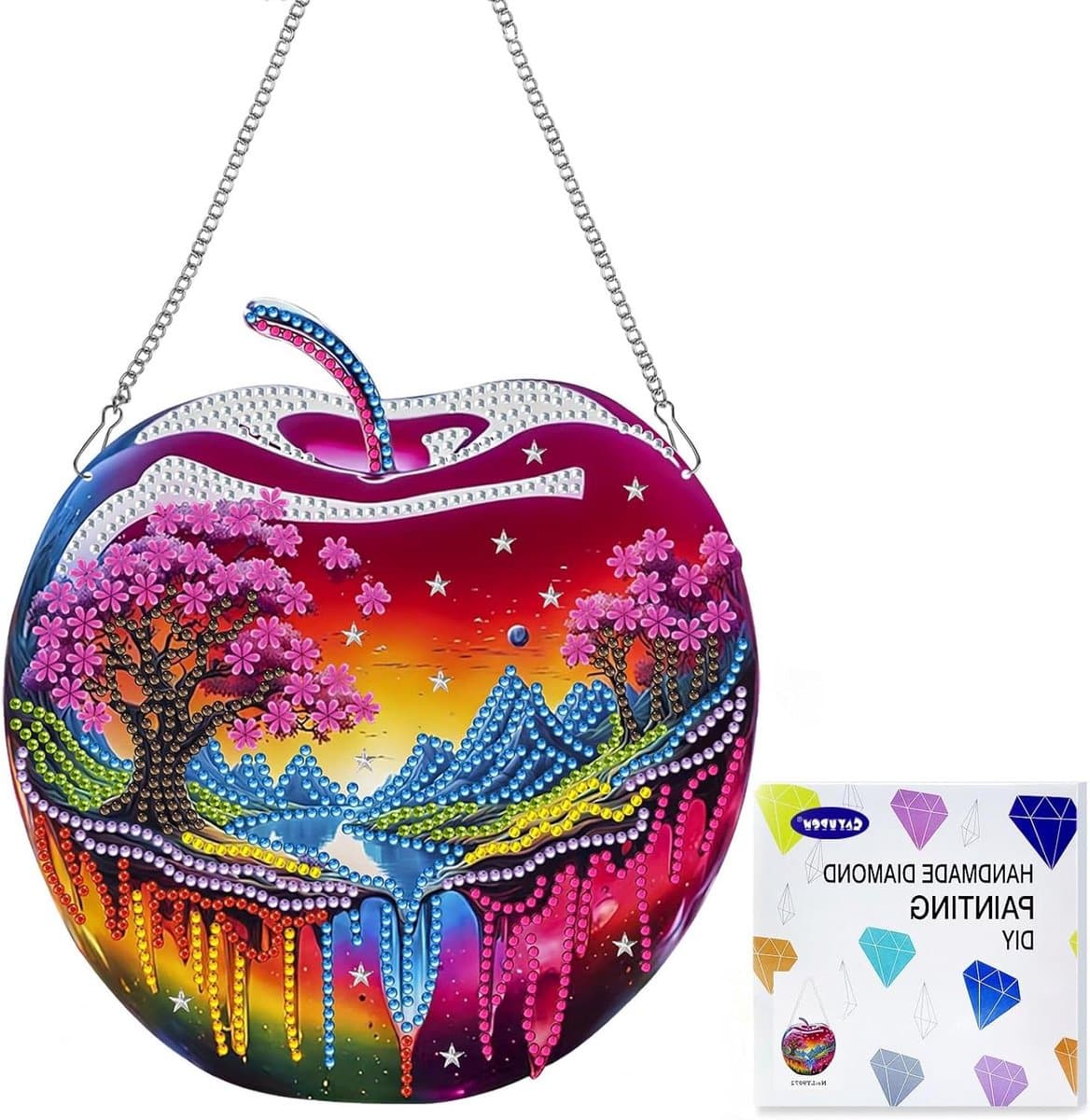 Allecta - Diamantschilderij Hanger Kit met Ketting voor DIY Suncatcher Ambachtelijke Kit - Apple Design - Geschikt voor Raam en Tuin Decoratie - Kinderen Volwassenen - 5D Diamant - Acryl Materiaal