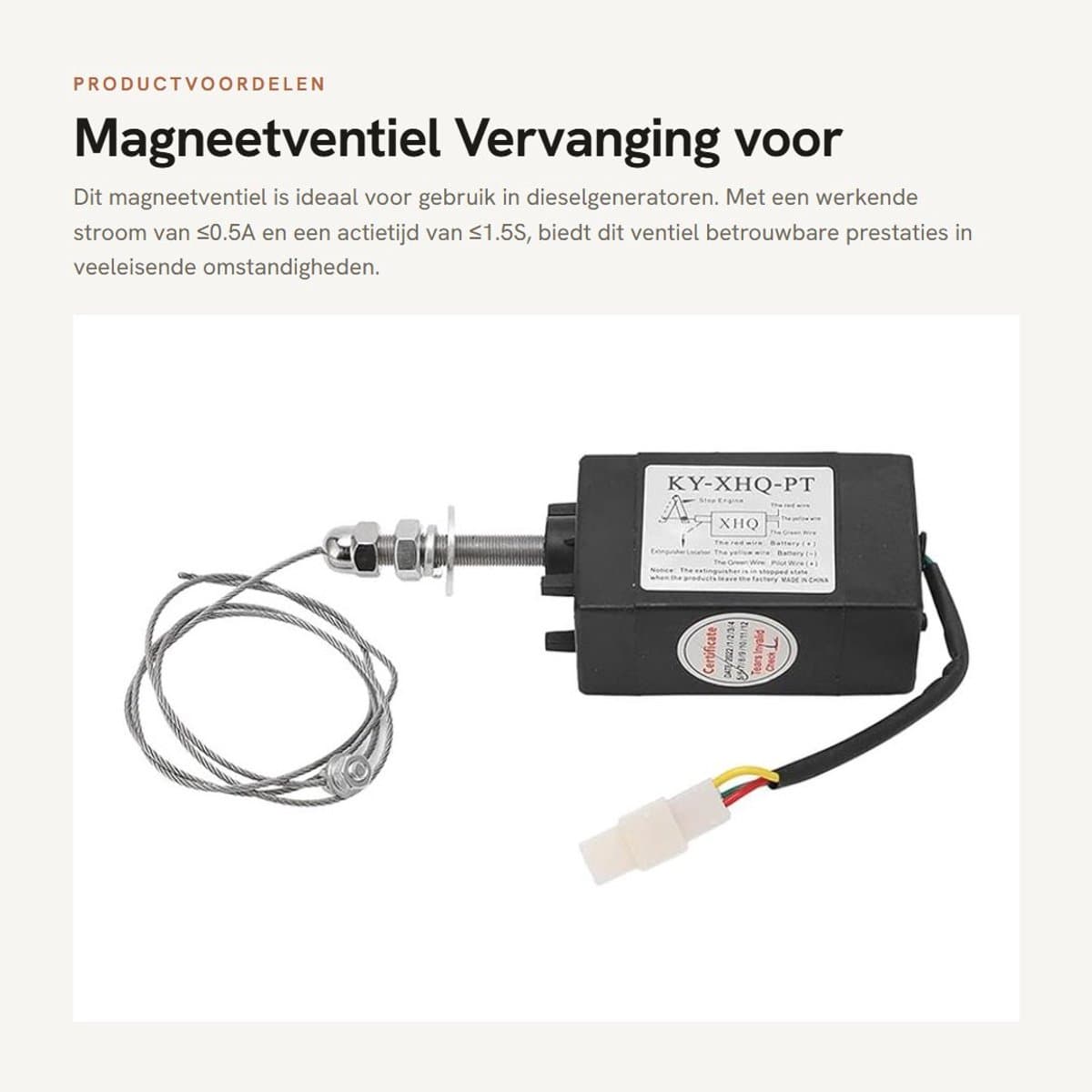 Dailygoods- Magneetventiel Vervanging - Dieselgenerator - Uitschakelen NC 12V - ABS/Roestvrij Staal - Actietijd ≤1,5S - Levensduur ≥100000 keer - Stopklep