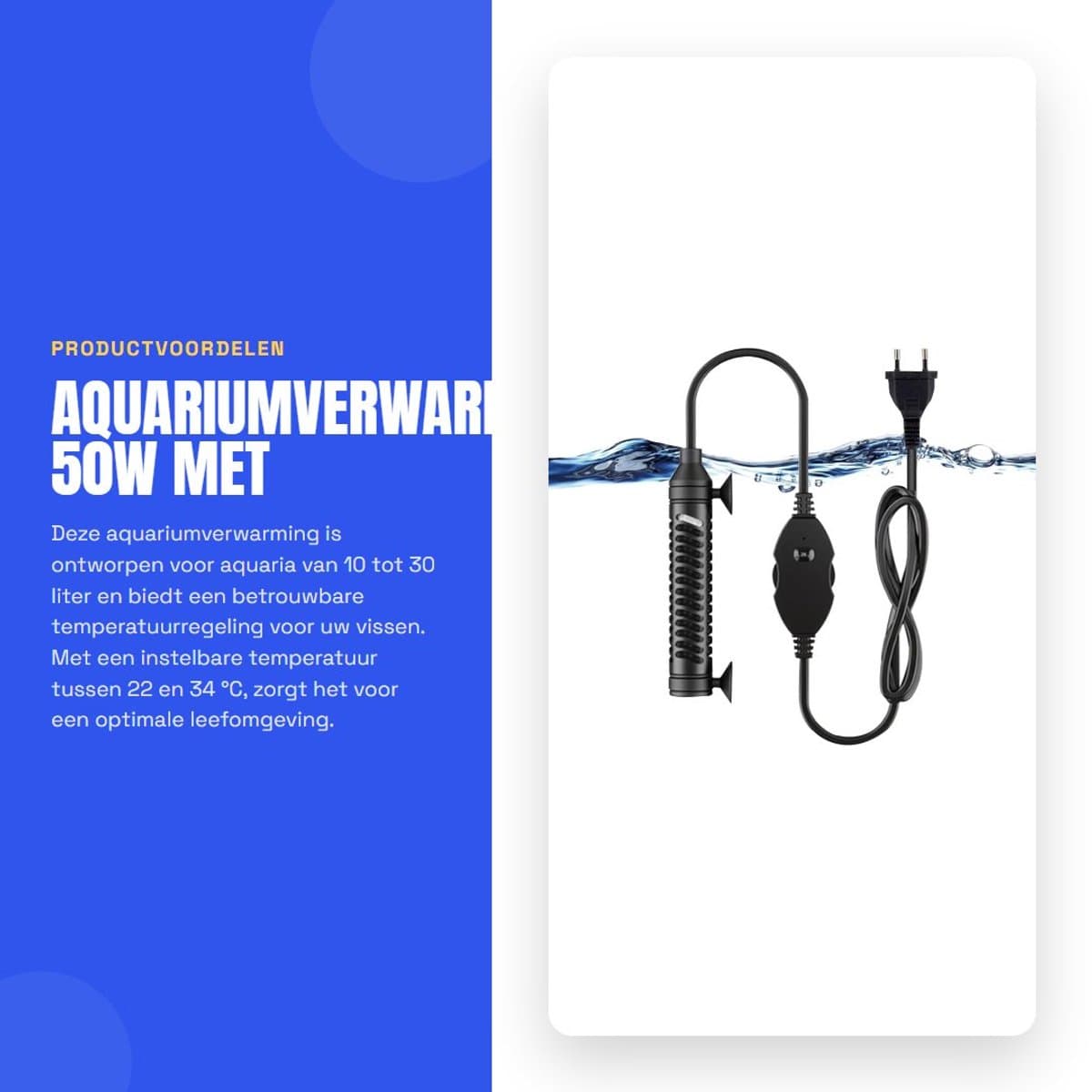 Dailygoods - Aquariumverwarming 50W met Temperatuurcontroller voor 10-30L Aquaria