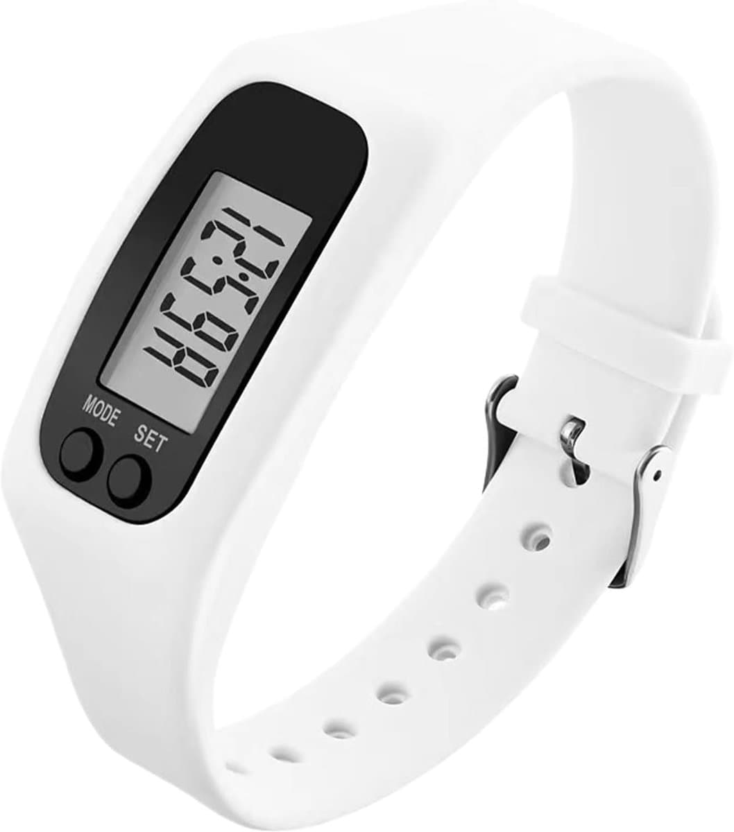 Stappenteller - Fitness Tracker - Dagelijkse Activiteit - Groot LCD Display - 7 x 7 x 4 cm - Wit