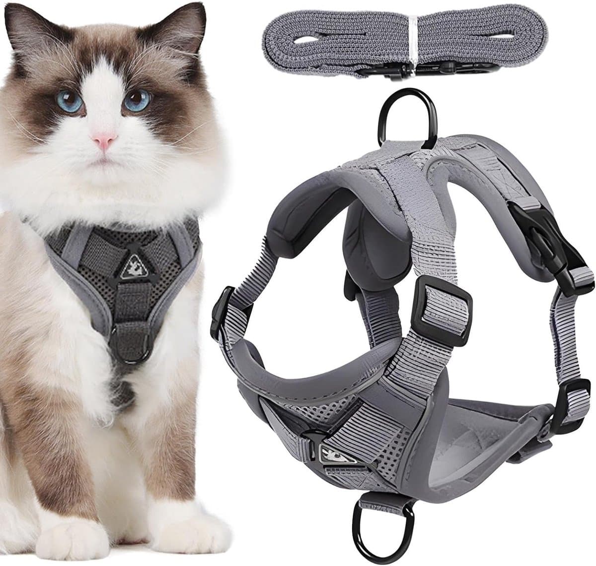 Kattenharnas - Tuigje kat - Veilig wandelen - Ontsnappingspreventie - Verstelbaar - Grijs