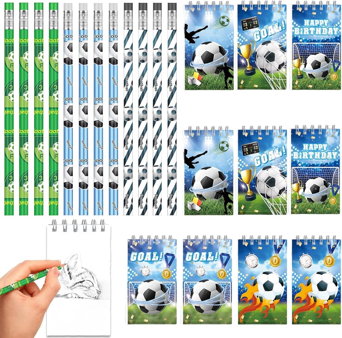 Mini Notebooks met Voetbal Pencils - 10 Voetbal Notebooks - 12 Voetbal Pencils - Perfect voor Feestjes - ShopVlot