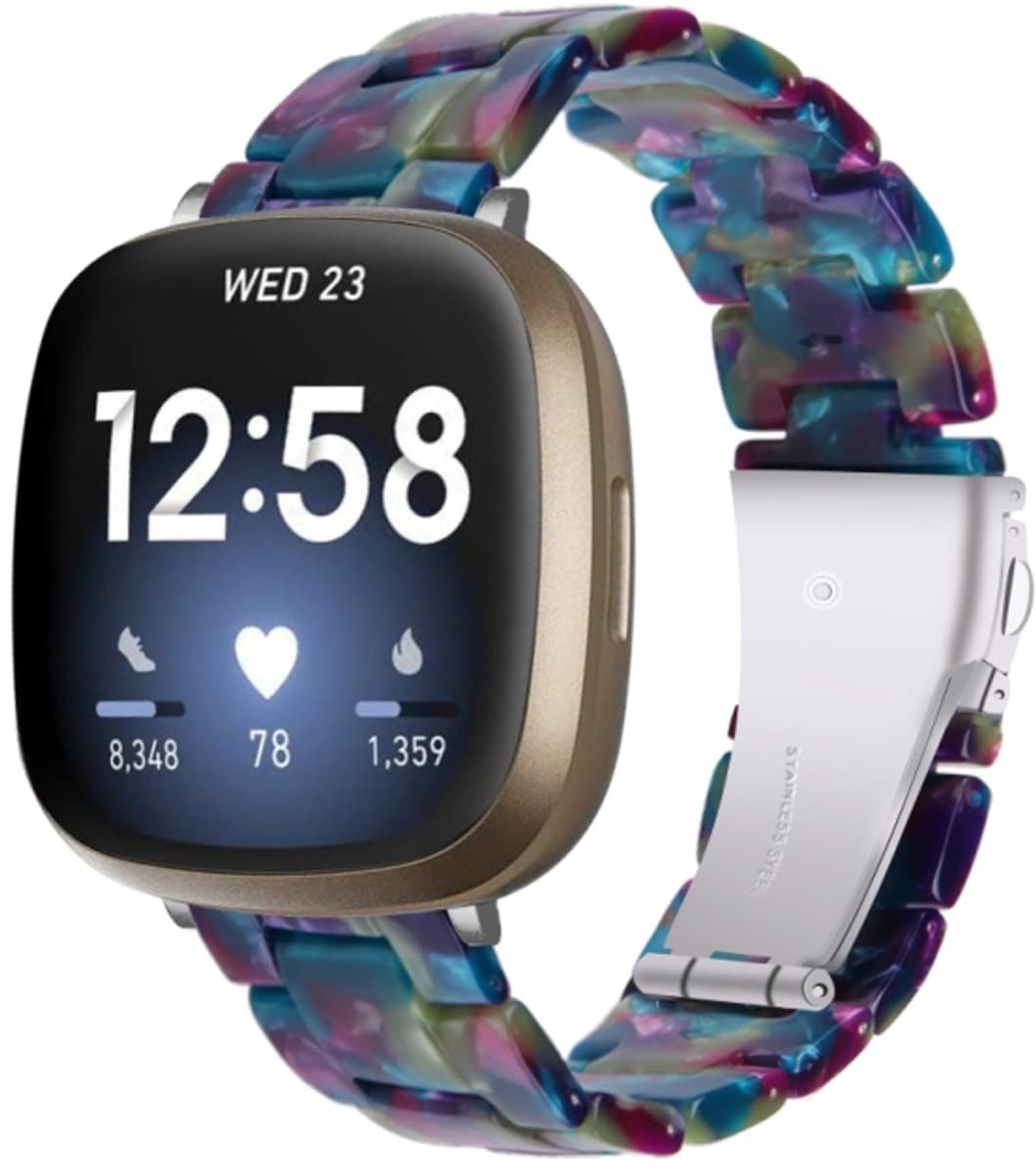 Voor Fitbit Versa 4 / Sense 2 universele horlogeband van hars (paarsgroene bloem)