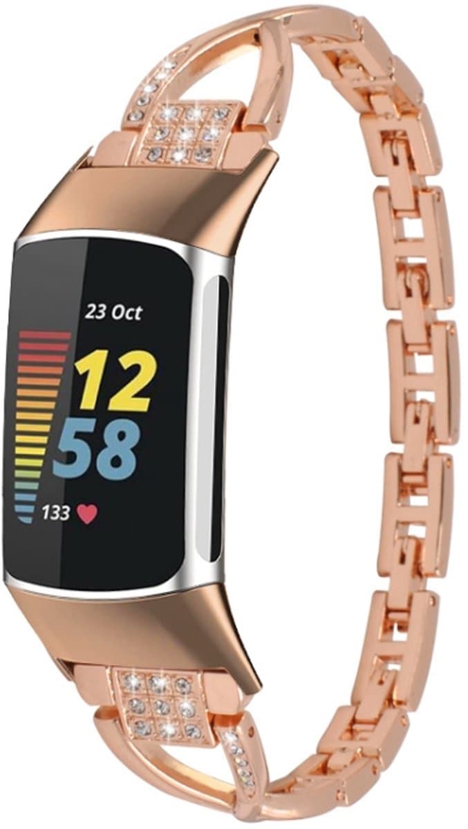 For Fitbit Charge 5 Diamond Metal Watch Band(Rose Gold)