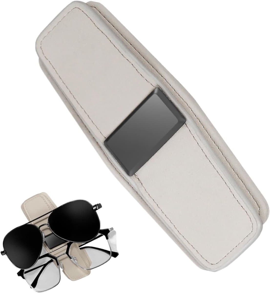 Auto Zonnebril Houder - Brillen Clip - Veilig Opbergen - Dubbel Magnetisch - 14 x 5 cm - Beige