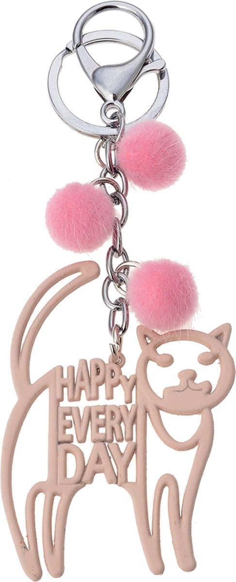 Melady Sleutelhanger Kat Roze Metaal Sleutelhanger met Koord