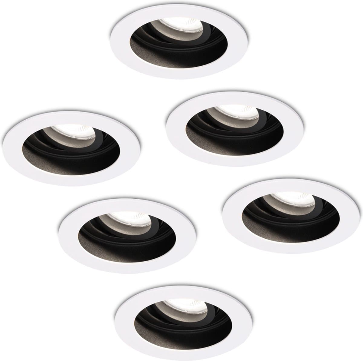 6x HOFTRONIC Laredo - Kantelbare inbouwspot - LED - Rond zaagmaat 90mm - Wit - Dimbaar - 5 Watt - 350 lumen - 230V - 6400K Daglicht wit - Verwisselbare GU10 - Plafondspots - Inbouwspot voor binnen - 2 jaar garantie