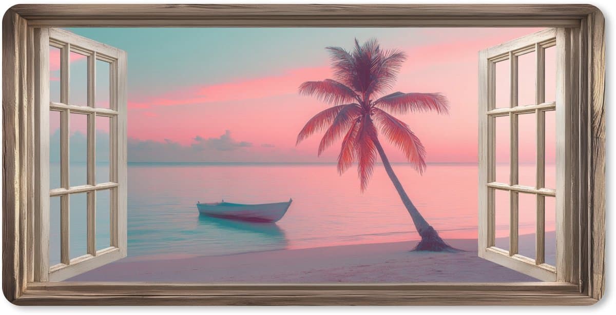 Muismat XXL 80x40 cm - Bureau onderlegger - Bureau mat Doorkijk - Strand - Palmboom - Tropisch - Bureaumat - Gaming mousepad xl - Bureaulegger groot - Computer deskmat