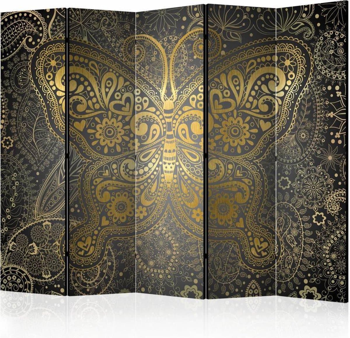 Vouwscherm / Kamerscherm - Gouden Vlinder 225x172cm , gemonteerd geleverd, dubbelzijdig geprint