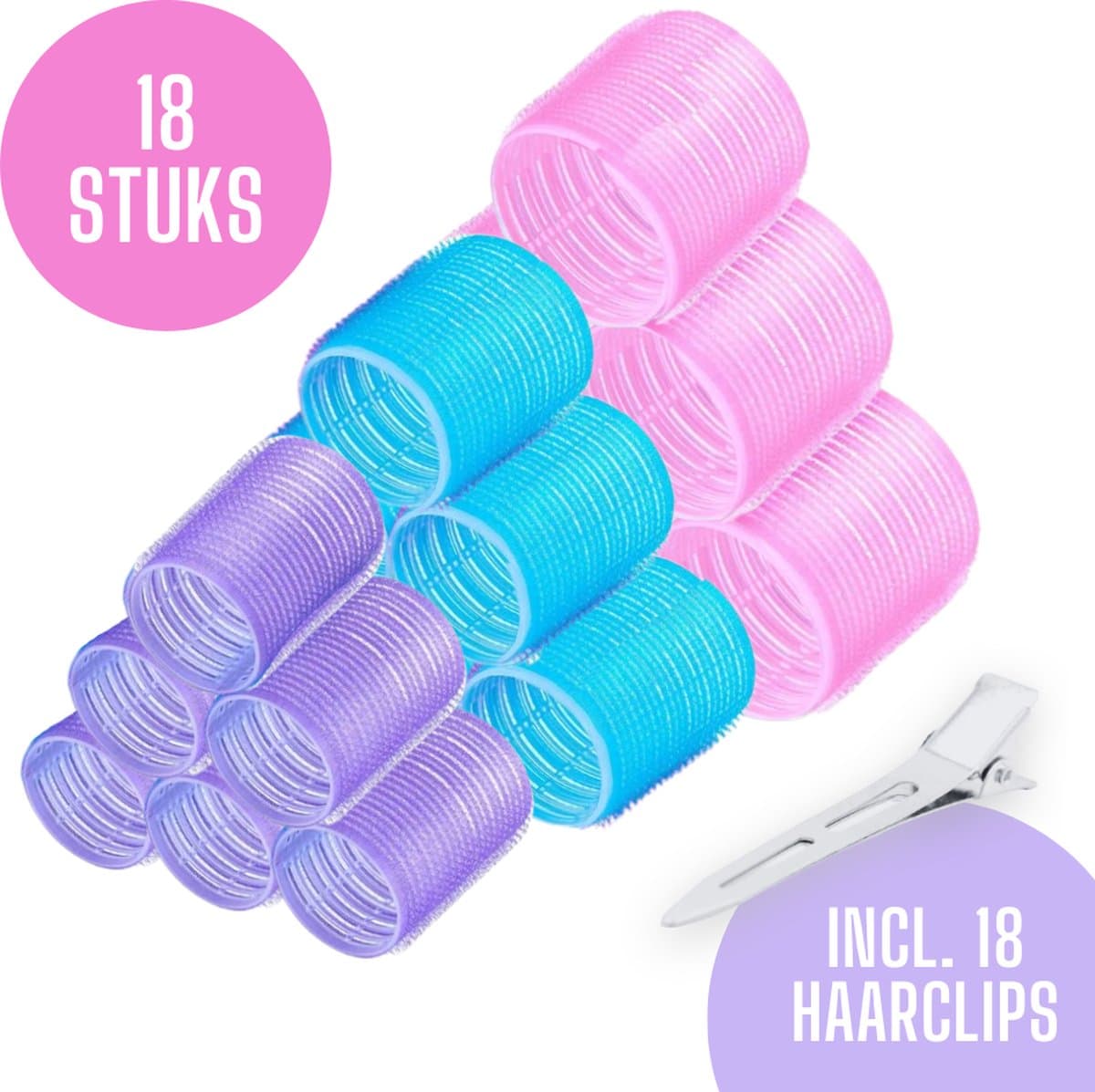 ZoeZo Design - Krulspelden 18 stuks + 18 Haarklemmen - Kleine krullen - 3 Maten - Kleefrollers - Pijpenkrullen - Zelfklevende haarrollers -Heatless Curls - Haar krullen zonder hitte - Krullers - Krullen