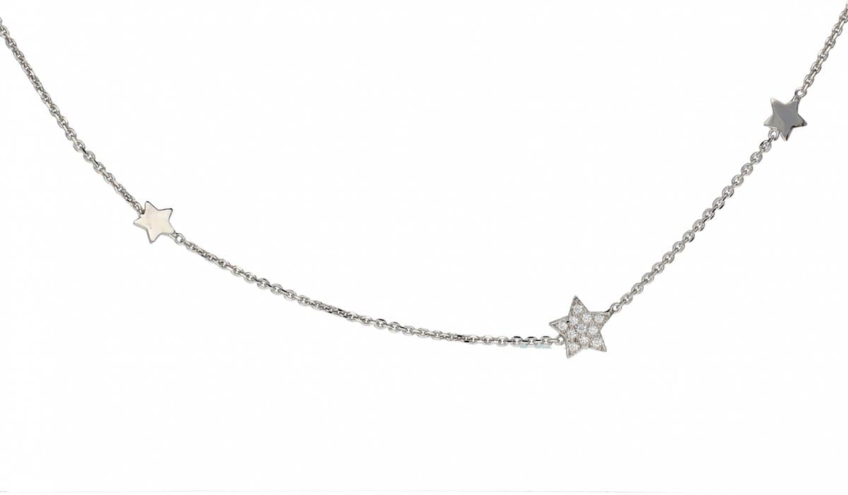 Lovenotes ketting - zilver - gerodineerd - sterren - zirkonia - 44 + 5 cm