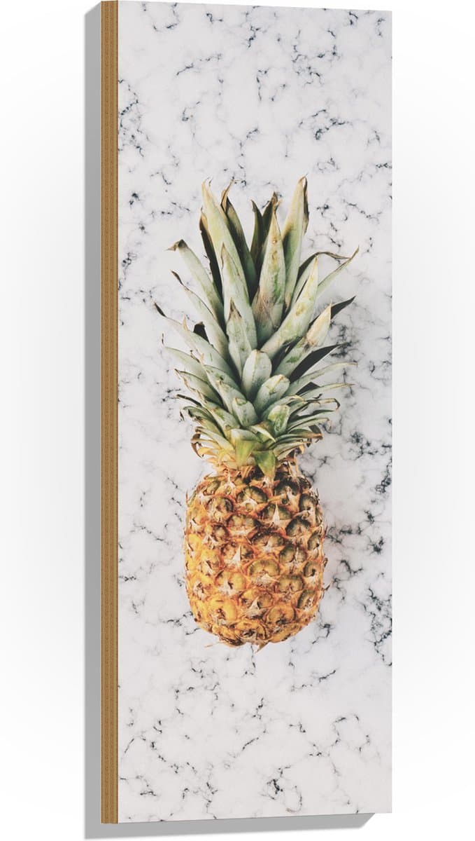 Hout - Ananas op Marmeren Achtergrond - 30x90 cm - 9 mm dik - Foto op Hout (Met Ophangsysteem)