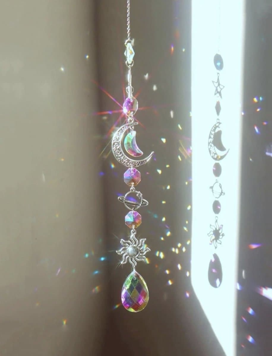 Raamkristal - zonnehanger - dromenvanger - dreamcatcher - crystal Moon Suncatcher - Transparant - Kristal Zonvanger - zilverkleur - Raam Decoratie - Maan zonnevanger - Kristallen - Zonnevanger - Raamdecoratie - moederdag - moederdag cadeautje