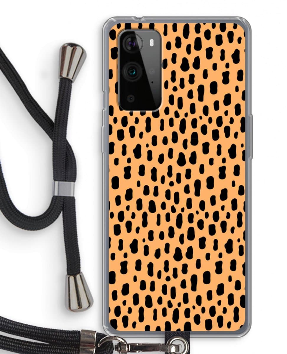 Case Company® - Hoesje met koord geschikt voor OnePlus 9 Pro hoesje met Koord - Panter - Telefoonhoesje met Zwart Koord - Bescherming aan alle Kanten en Over de Schermrand