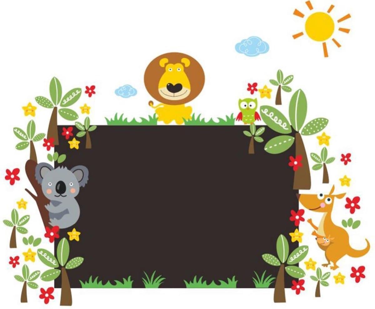 Krijtbord Sticker / Schoolbord Muursticker - Decoratie Sticker Met Dieren, Boom & Bloemen - Voor Kinderkamer & Babykamer Jongens & Meisjes - Voor Krijtstift Krijtbord Stift / Schoolbord Stift