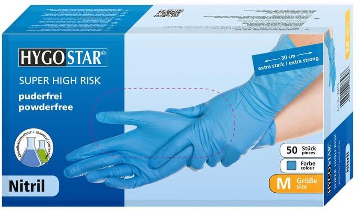 Hygostar nitril wegwerp handschoenen Super High Risk - extra sterk - maat S - 50 stuks