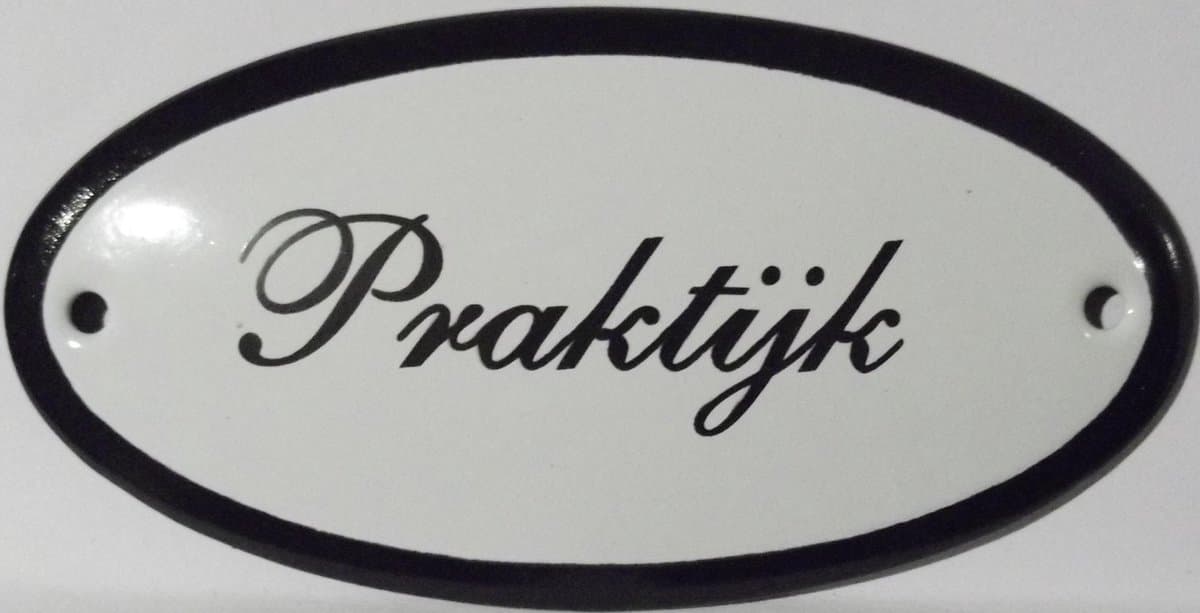 Emaille Deurbordje Ovaal \'praktijk\'