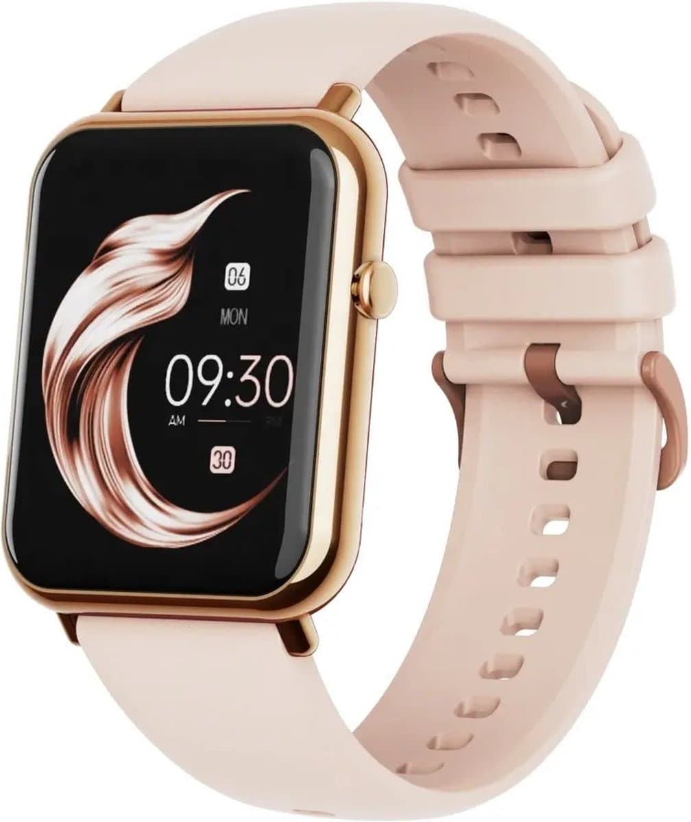 Belesy® QUOTE – Smartwatch Dames – Smartwatch Heren – Horloge – 1.69 inch Kleurenscherm – Stappenteller – Hartslagmeter – Bloeddrukmeter – Temperatuurmeting – Slaapmonitor – Sportmodus – Persoonlijke Wijzerplaat – Bluetooth 5.2 – Goud Roze