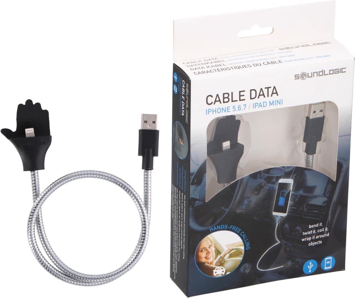 Soundlogic Oplaadkabel met Wikkelbeugel - Flexibel en Handsfree - 55 cm - Grijs/Zwart