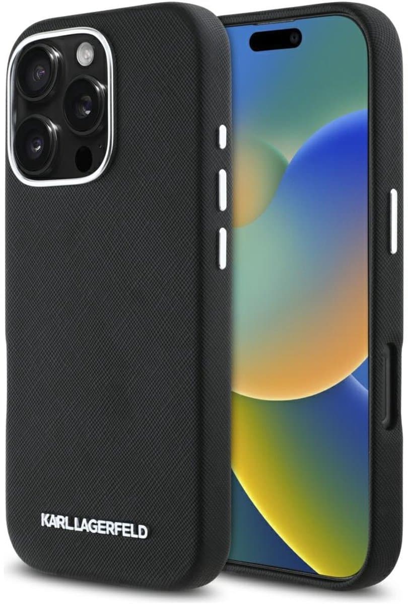 Karl Lagerfeld Saffiano - Mobiel Telefoonhoesje - iPhone 16 Pro - MagSafe - Zwart