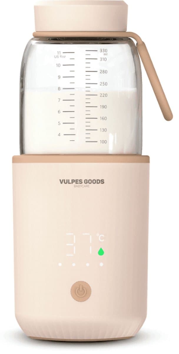 Vulpes Goods® Babycare - Flessenwarmer Elite - Draagbare Baby Flessenwarmer voor Onderweg - uniek Glazen Design - BPA-vrij, Hittebestendig & Antibacterieel - 5 Temperatuurniveaus & Warmtebehoud - 330ML - Water & Moedermelk Snel Opwarmen - 13.500 mAh