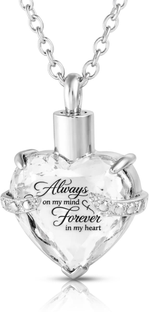 Akerz Mini urn ketting hart transparant – As hanger – Herinneringssieraad – Always in my heart – RVS