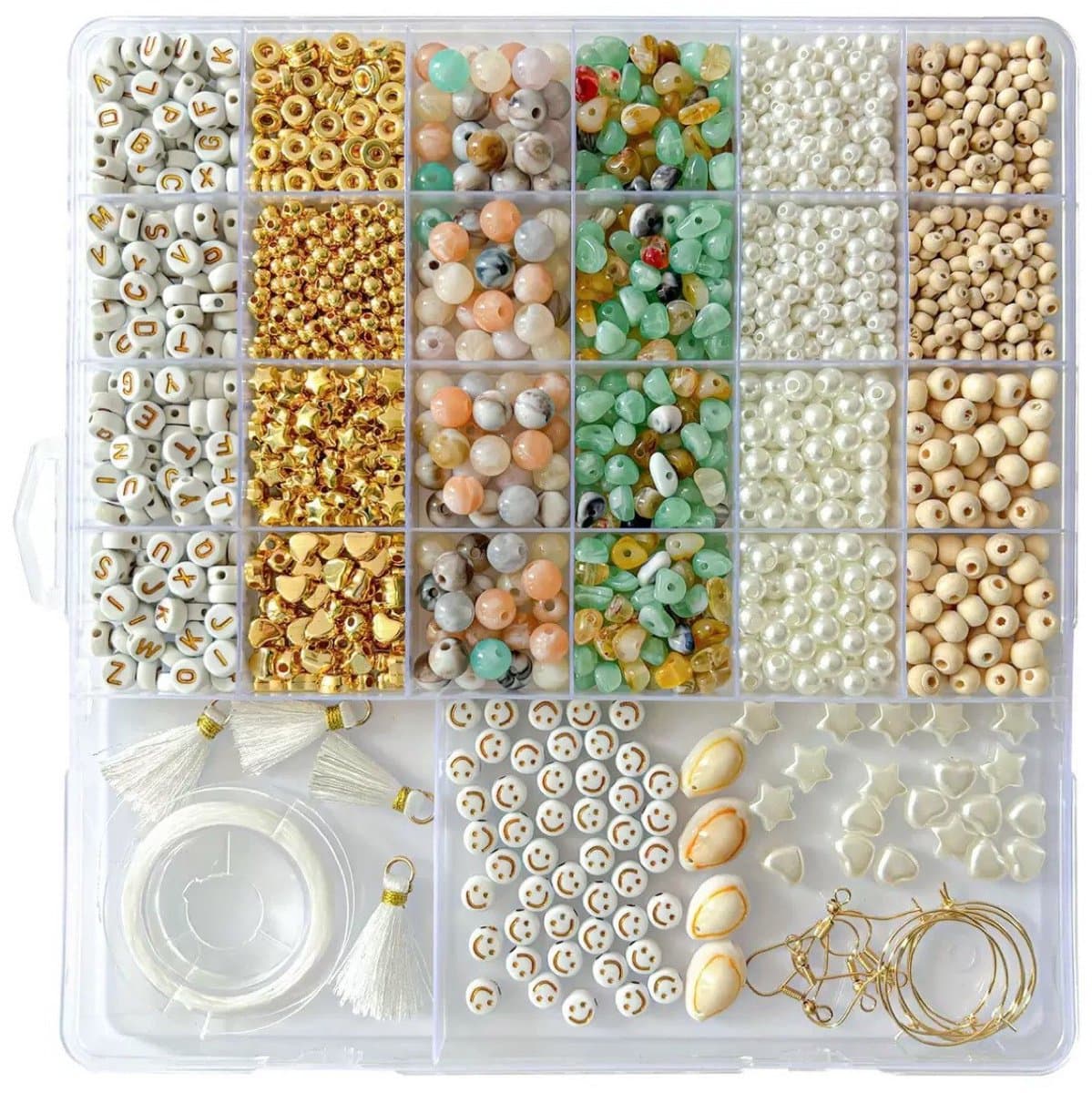 1500 Stuks Kralenset voor sieraden - DIY Armband & Sieraad Set met Natuurstenen Kralen- Knutselen Meisjes - Bedels – Letterkralen - Letterkralen - Kralen ketting - set met gouden kralen & alfabetkralen - LOUZIR