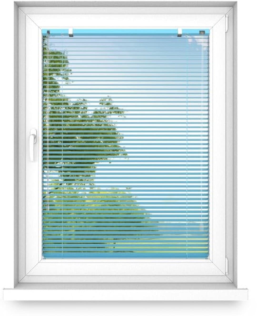 time4blinds - Binnenjaloezieën Zonder Boren - Aluminium Jaloezieën - Aluminium Rolgordijnen voor Woonkamer, Slaapkamer, Keuken, Kantoor - met Koordgeleiders - Azuurblauw, Links, 800x800