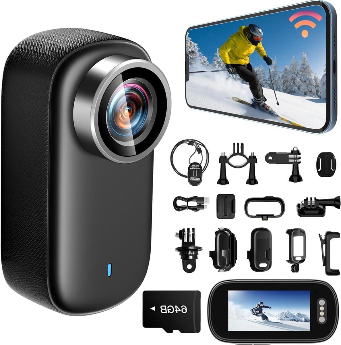 Mini Actiecamera met Scherm - Draagbare Bodycam - Sport en Outdoor - 4K UHD met Groothoek - 54 Gram - Zwart