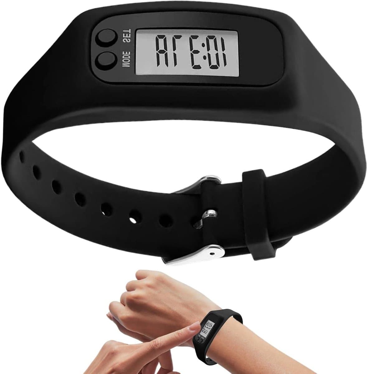 Stappenteller Horloge - Calorieënteller Fitness Tracker - Dagelijkse Activiteit Meten - Geen Telefoon Nodig - 25 x 2.7 cm - Zwart