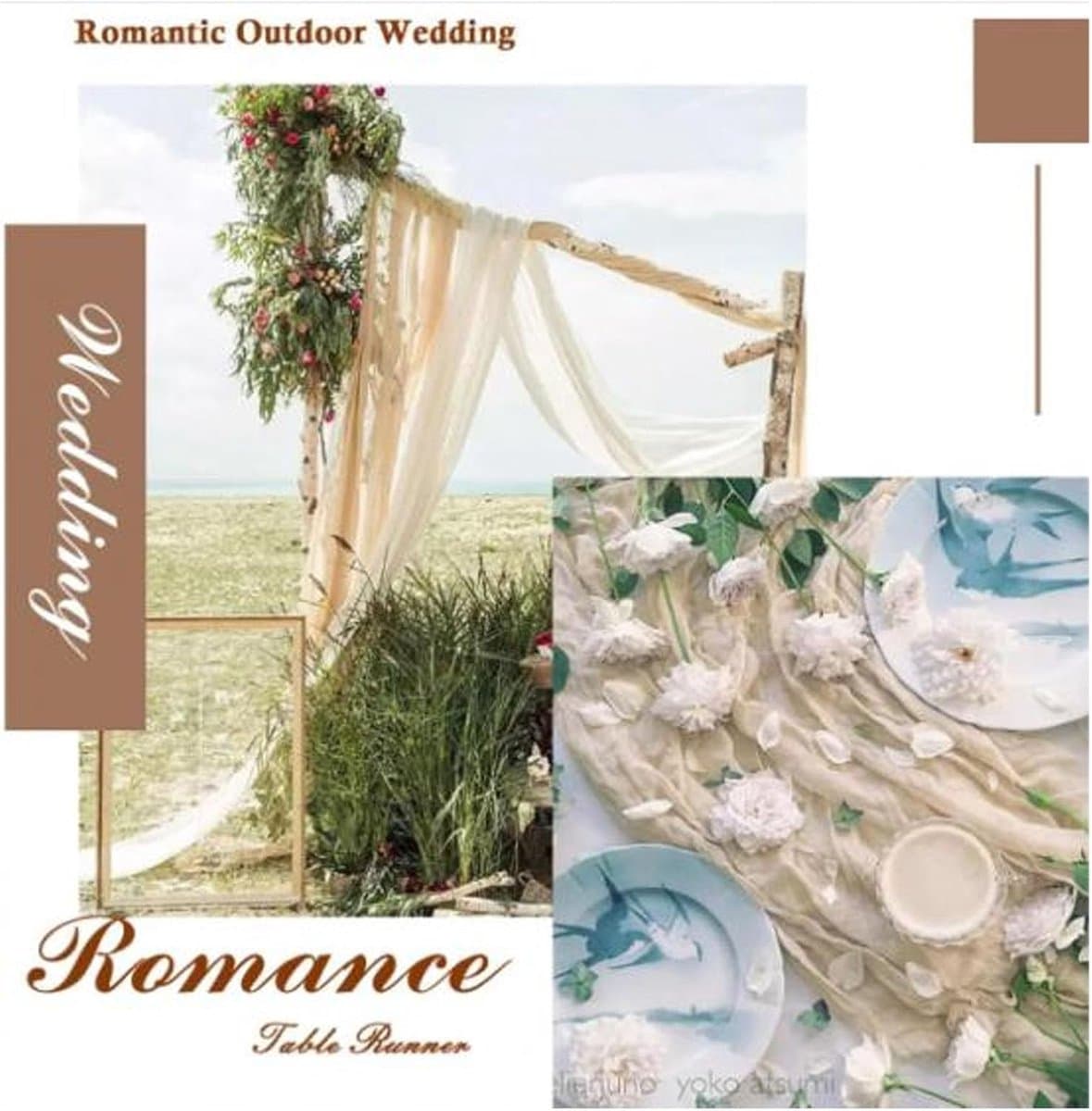 Kaasdoek Tafel Runner - Gazen Tafelkleed - Bruiloft Decoratie - Zacht Polyester Mesh - 300 cm Lang - Khaki