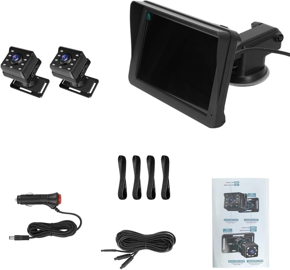 Baby Autocamera - Babyfoon Monitor - Veilig Reizen - Dubbele Camera - 7 Inch Scherm - Zwart