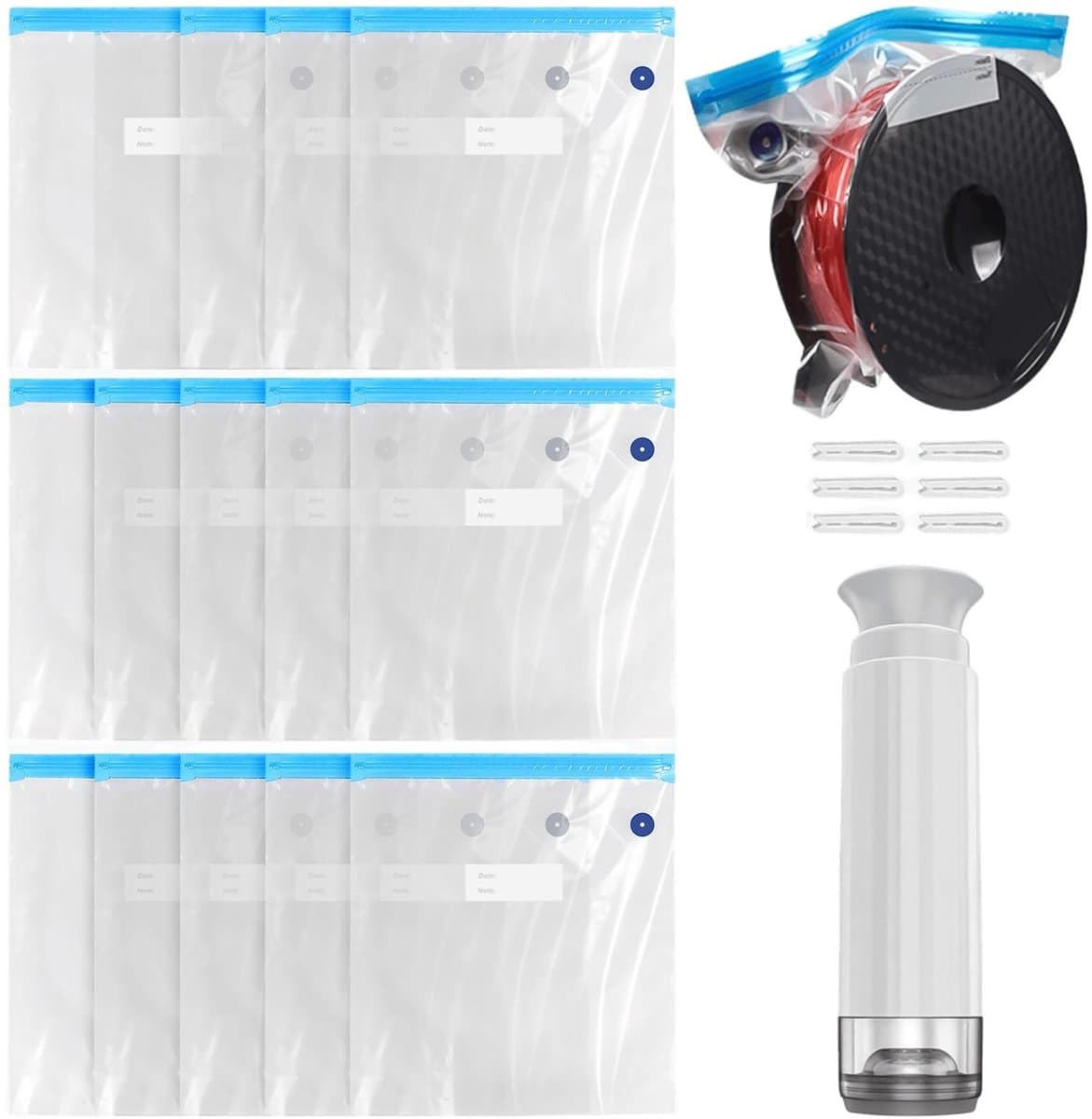Dailygoods- Opbergzak Vochtbestendig - 15 Stuks - Vacuümzak voor 3D-Printerfilament - Herbruikbaar - Inclusief Afdichtingsclips - Dicht Ontwerp met Dubbele Ritssluiting