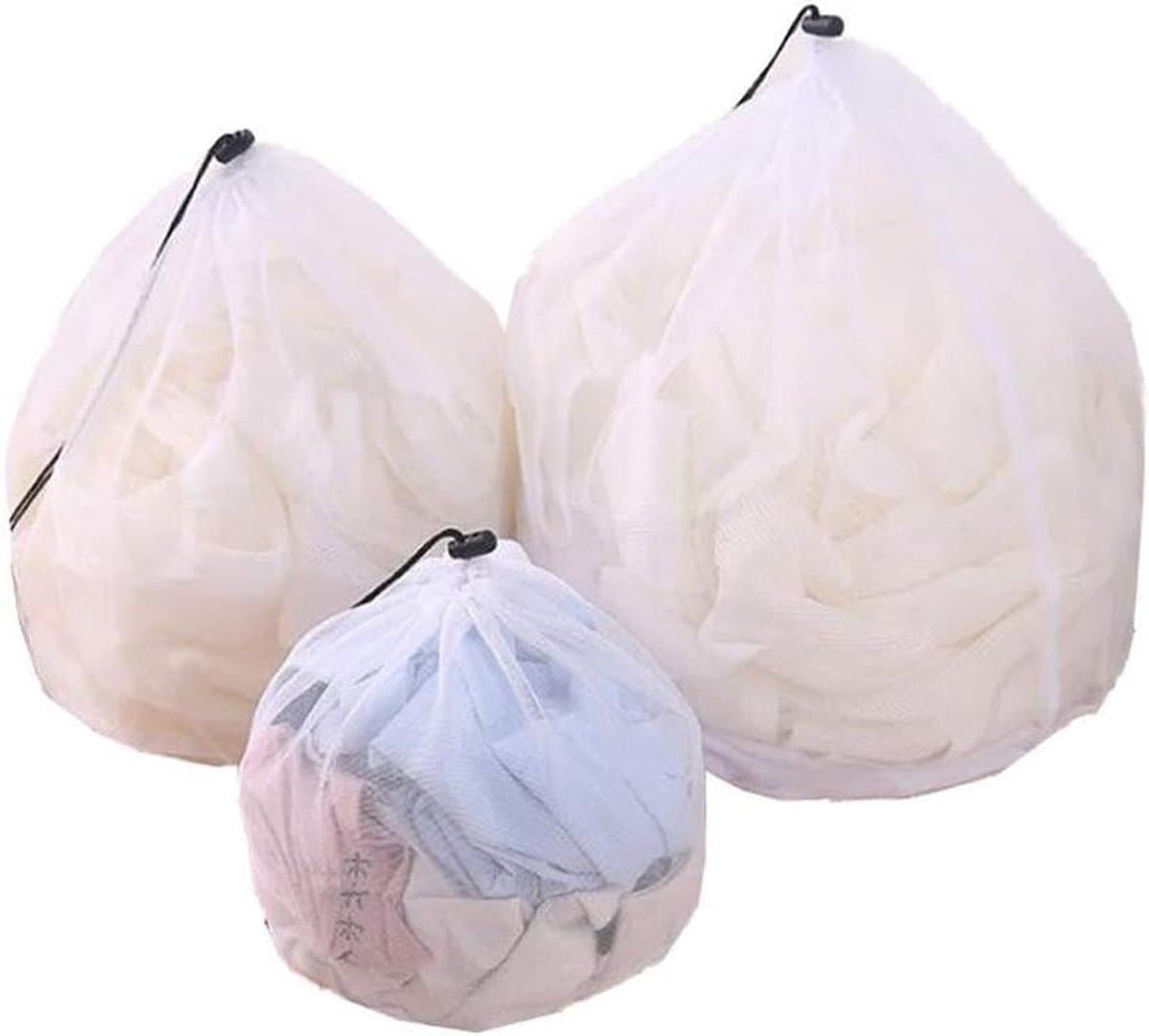 Mesh Waszak - Kleding Beschermer - Kleding Wassen - Trekkoord Sluiting - 3 Maten Set - Wit