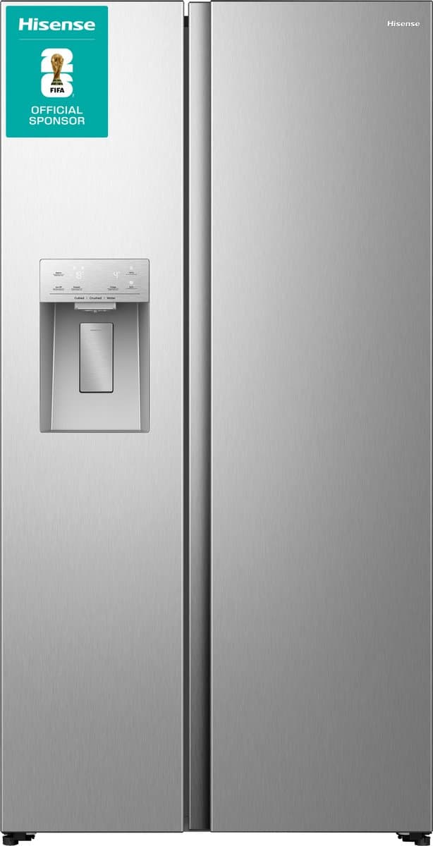 Hisense RS5P528STIE - Amerikaanse koelkast - RVS - No-Frost - 178 cm hoog - 528 liter - Energielabel E - Invriesvermogen 10 kg/24u - Geluidsniveau 40 dB(A) - IJs- en waterdispenser - LED Display - FastFreeze - Deuralarm - Interverter Compressor