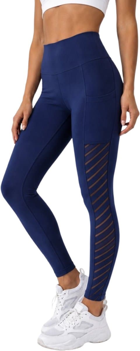 SparkNine Novawave sportlegging dames - squatproof - ademend - met zakken - L - blauw - mesh panelen - elastisch & stijvol