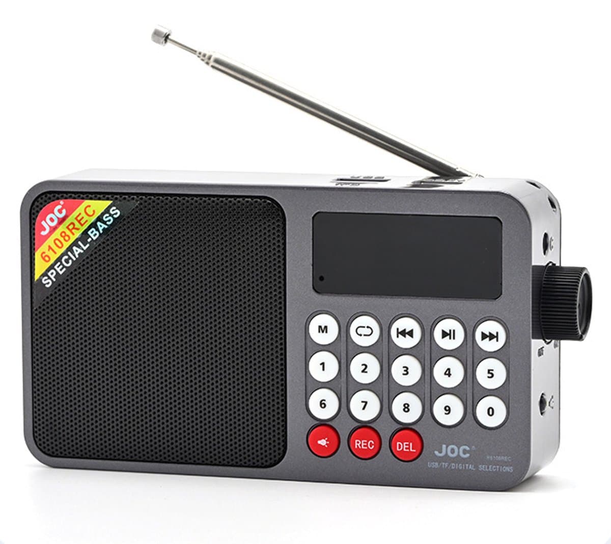 Multifunctionele Bluetooth Radio met Zonnepaneel, FM, MP3 via TF/USB, Recorder, Zaklamp, Draagbare Speaker - grijs