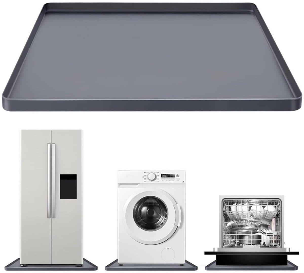 Koelkastmat – Siliconenmateriaal – Met opstaande randen – Vloerbeschermer – Antibacteriële onderlegger – Vloermat – Lekbak – Grijs – Siliconenmat – Opvangbak – Vloerpan – 60 x 60 x 1,7 cm